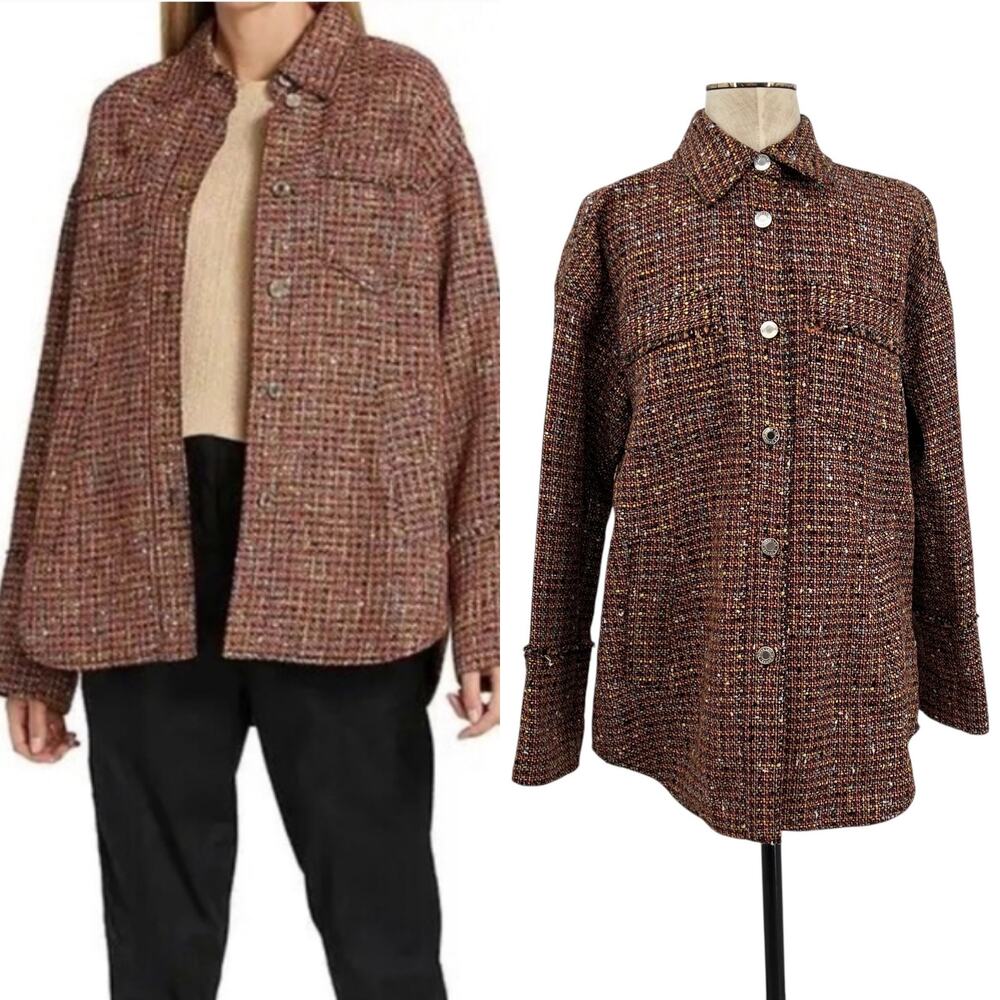 Derek Lam 10 Crosby‎ Aaliyah Tweed Shirt Jacket Fringe Trim Size Small